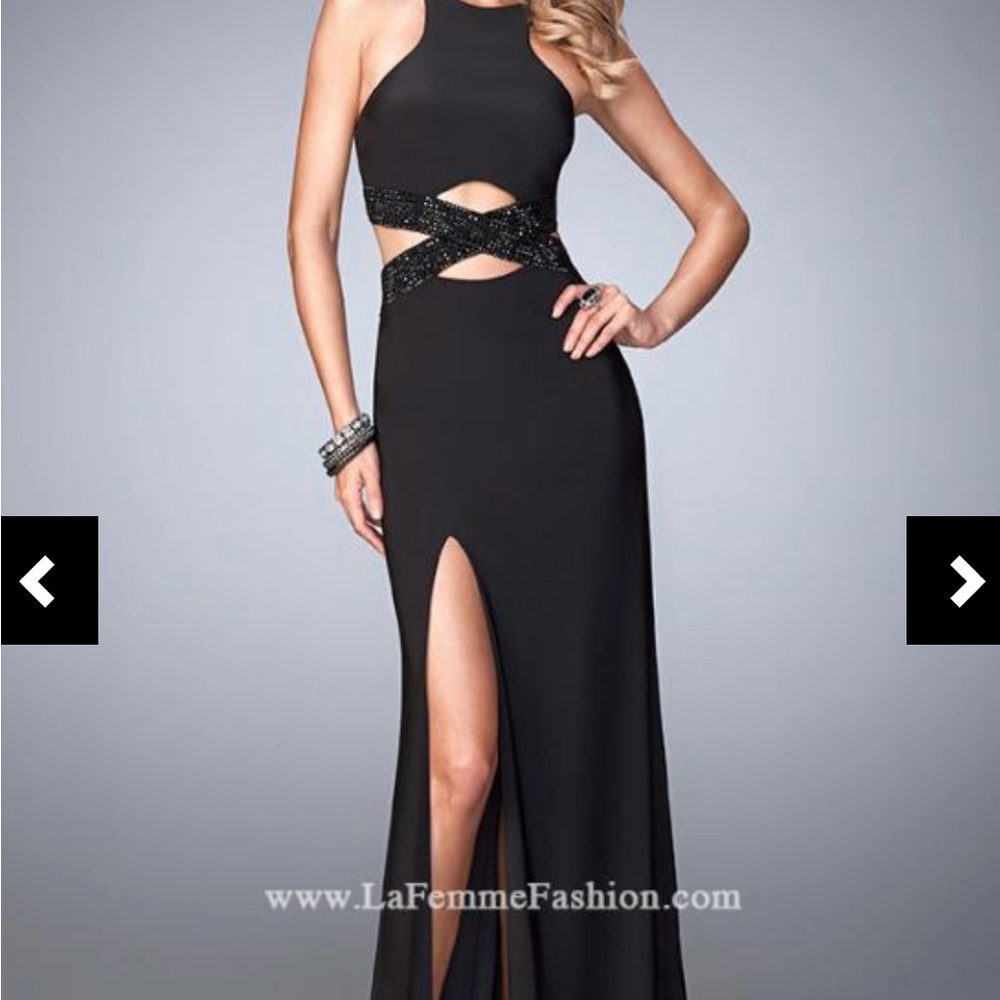 La Femme Black Cutout Evening Dress